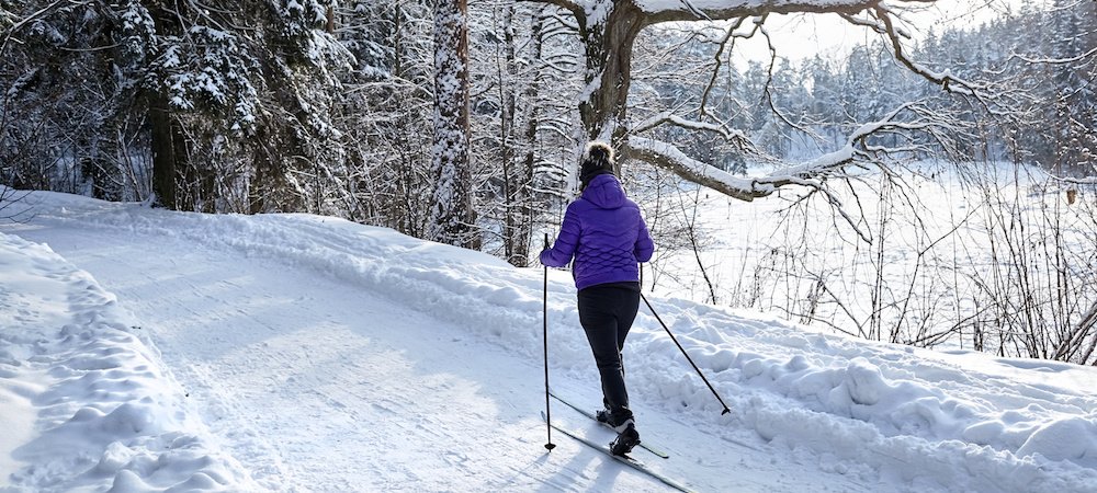 Woman skiing outdoors in winter
