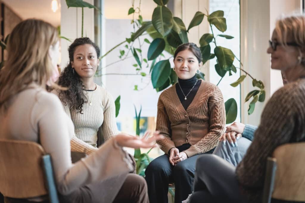 A serene treatment environment at a women’s recovery center, illustrating support and healing for survivors of intimate partner violence and substance use.