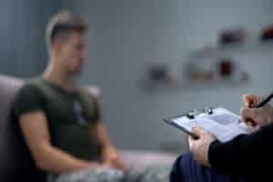 A veteran talking to a counselor