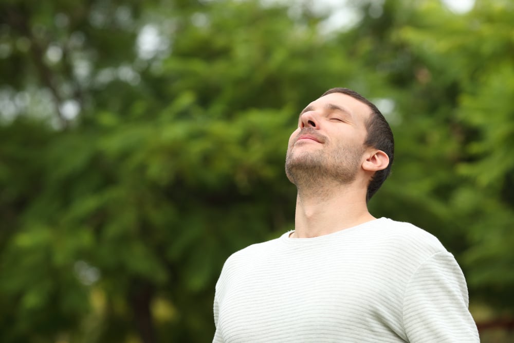A man in nature after traveling for addiction treatment